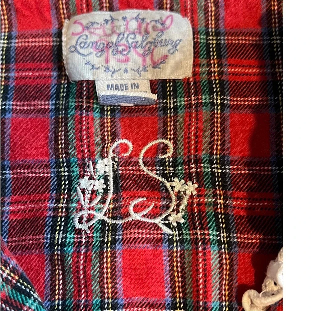 Lanz of Salzburg M Traditional Long Sleeve Nightgown Red Plaid Cotton Flannel